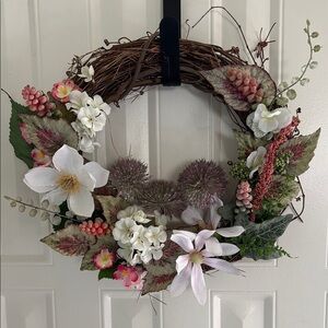 Floral Grapevine Wreath with White and Pink Accents